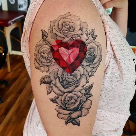 roses and heart tattoos.